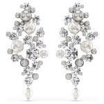 Constella earrings Crystal pearl, Round cut, White, Rhodium plated