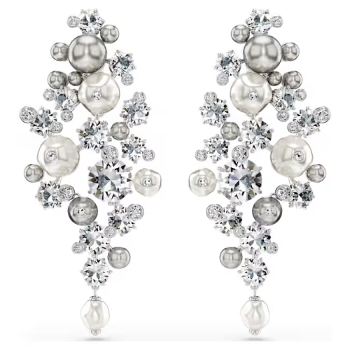 Constella earrings Crystal pearl, Round cut, White, Rhodium plated