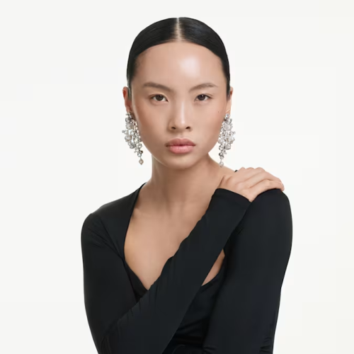 Constella earrings Crystal pearl, Round cut, White, Rhodium plated