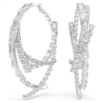 Matrix hoop earrings Mixed cuts, White, Rhodium plated