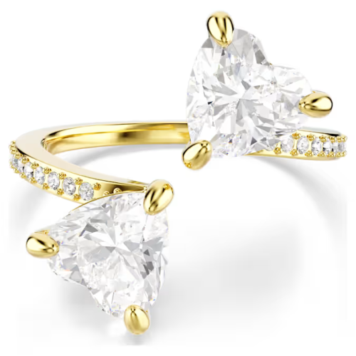 Mesmera open ring Heart cut, Pavé, White, Gold-tone plated