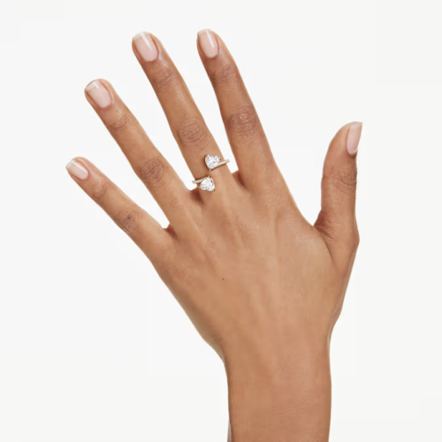 Mesmera open ring Heart cut, Pavé, White, Gold-tone plated