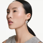 Swan earrings Swan, White, Rhodium plated