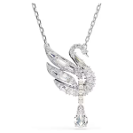 Swan pendant Swan, White, Rhodium plated