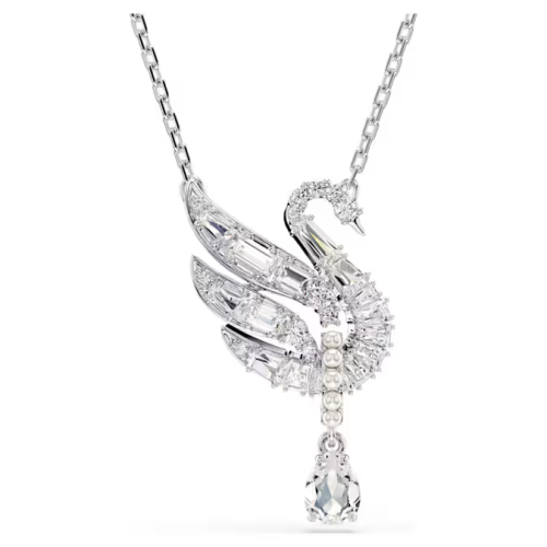 Swan pendant Swan, White, Rhodium plated