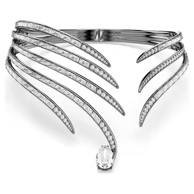 The Vienna Collection choker Feather, White, Ruthenium plated