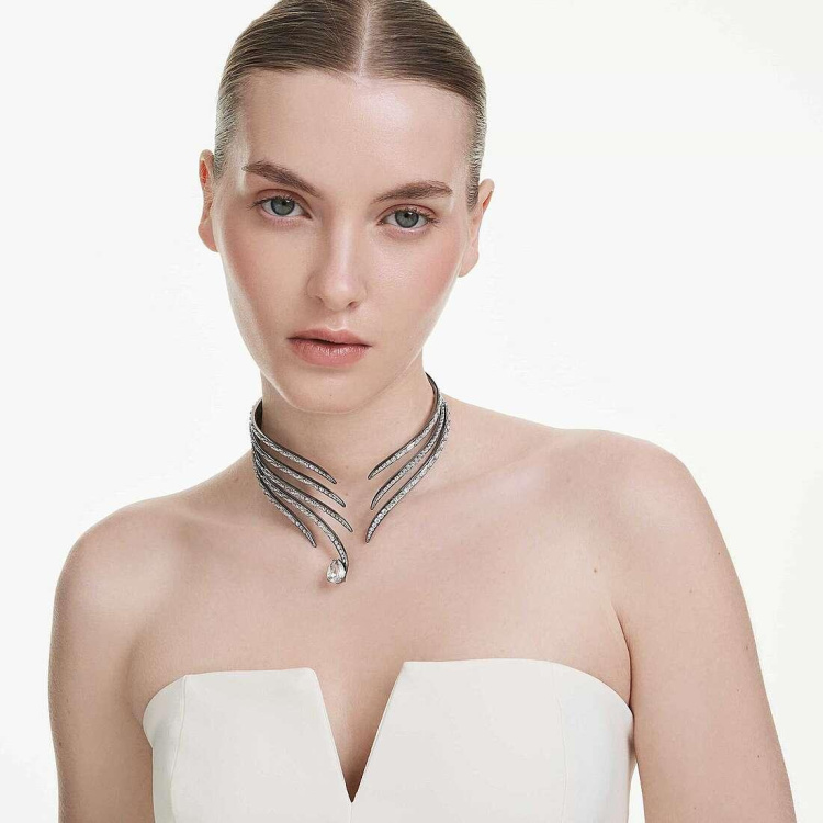 The Vienna Collection choker Feather, White, Ruthenium plated