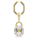 Key ring Oval cut, White, Gold-tone plated
