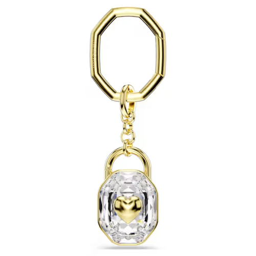 Key ring Oval cut, White, Gold-tone plated
