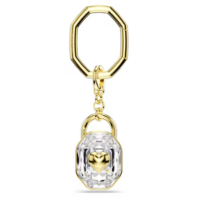 Key ring Oval cut, White, Gold-tone plated