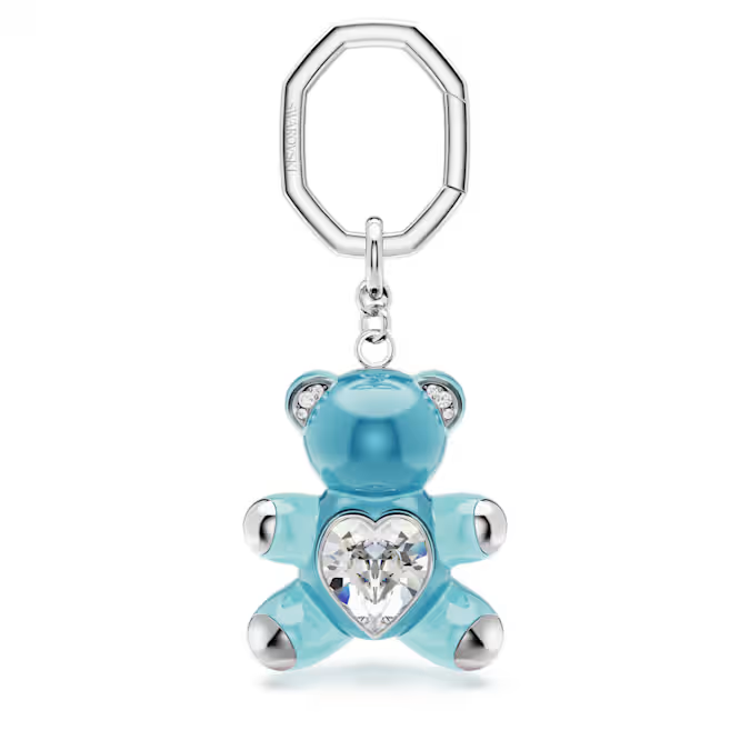 Teddy key ring Bear, Blue, Rhodium plated