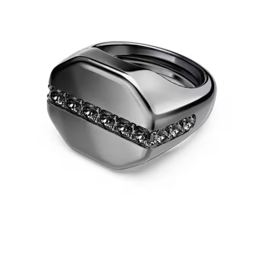 Dextera ring Octagon shape, Round cut, Black, Ruthenium plated