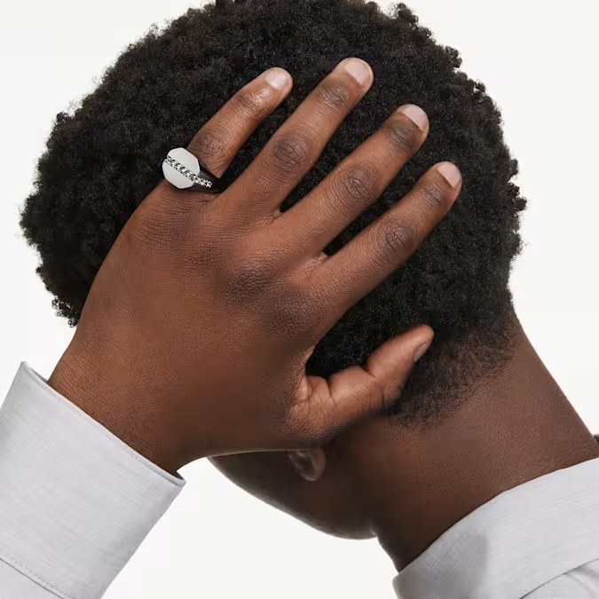 Dextera ring Octagon shape, Round cut, Black, Ruthenium plated