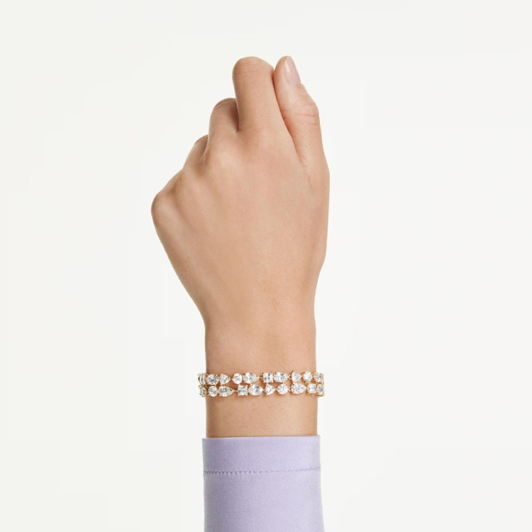 Mesmera bracelet Mixed cuts, White, Gold-tone plated