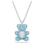 Teddy pendant Bear, Blue, Rhodium plated