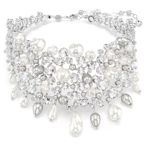 Constella choker Crystal pearl, Round cut, White, Rhodium plated