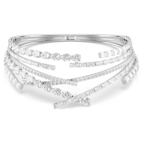 Matrix choker Mixed cuts, White, Rhodium plated