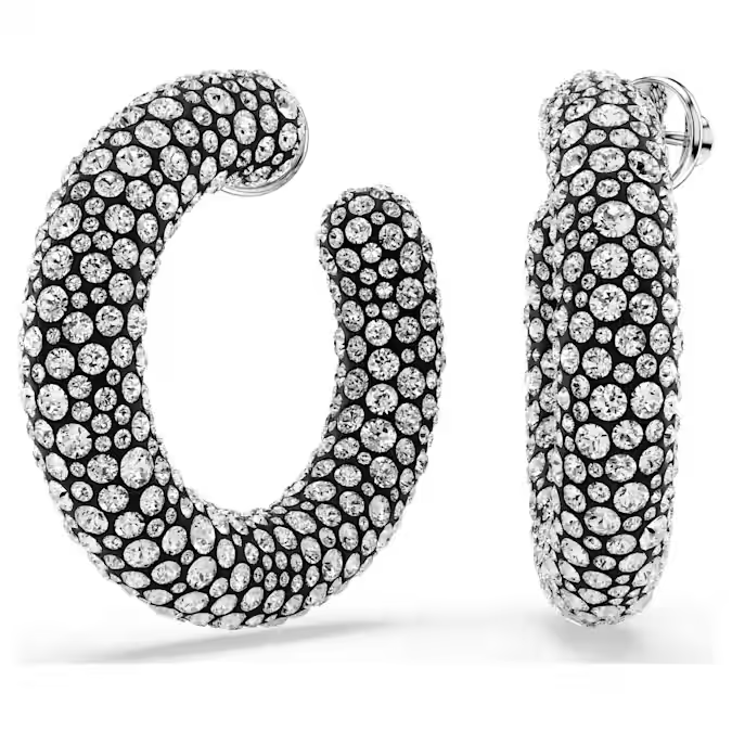Sublima hoop earrings Mixed round cuts, White, Rhodium plated