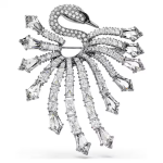The Vienna Collection brooch Swan, White, Ruthenium plated