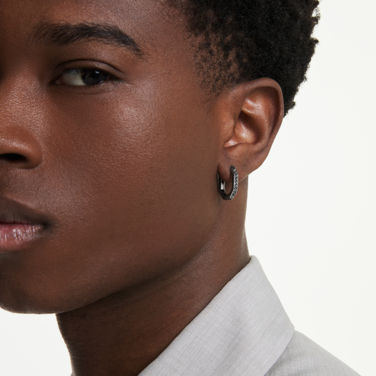 Swarovski Dextera hoop earrings Octagon shape, Round cut, White, Ruthenium plated