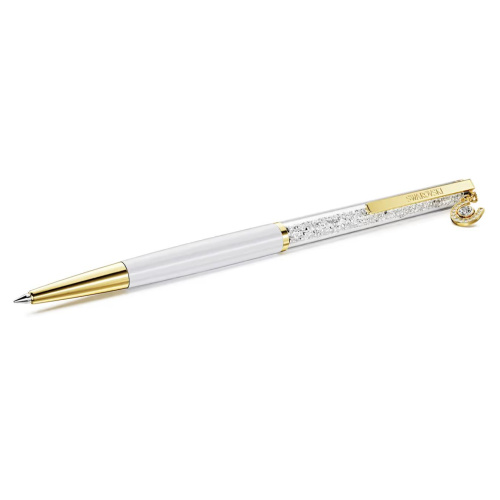 Crystalline ballpoint pen Horse shoe, White, White lacquered, Gold-tone plated