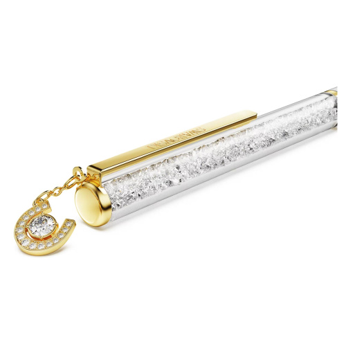 Crystalline ballpoint pen Horse shoe, White, White lacquered, Gold-tone plated