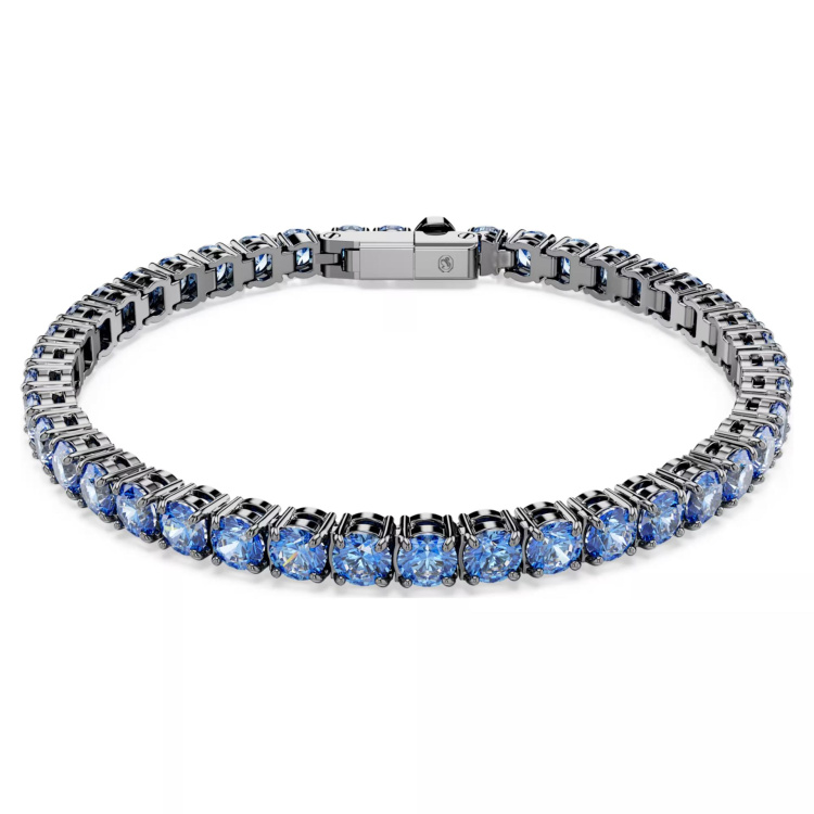 Matrix Tennis braceletRound cut, Blue, Ruthenium plated
