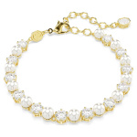 Matrix Tennis braceletCrystal pearl, Round cut, White, Gold-tone plated