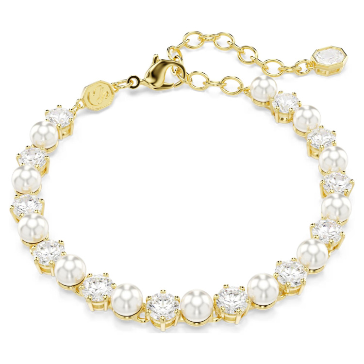 Matrix Tennis braceletCrystal pearl, Round cut, White, Gold-tone plated