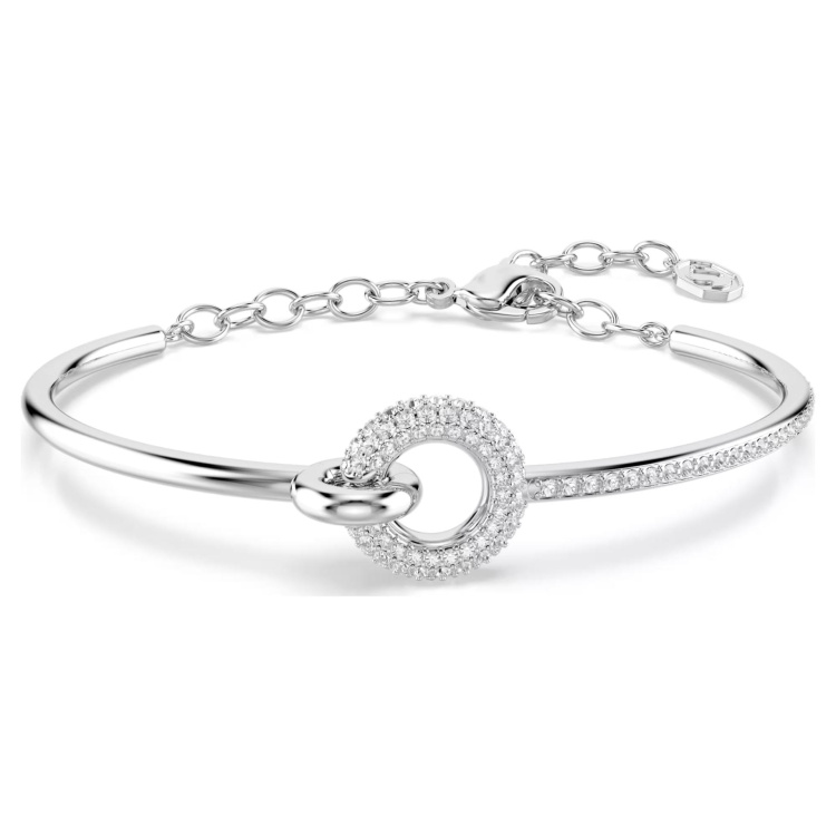 Dextera bangle Round cut, White, Rhodium plated