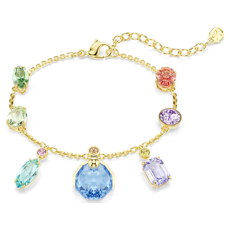 Gema bracelet Mixed cuts, Dangling crystals, Multicolored, Gold-tone plated