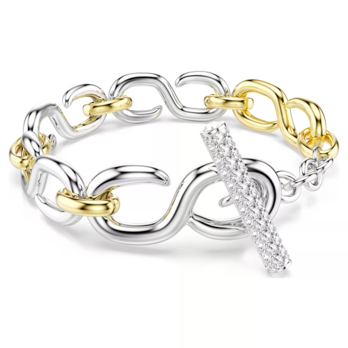 Dextera bracelet Round cut, T-bar, White, Mixed metal finish