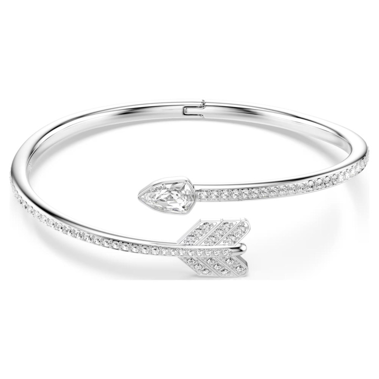 Idyllia bangle Mixed cuts, Arrow, White, Rhodium plated