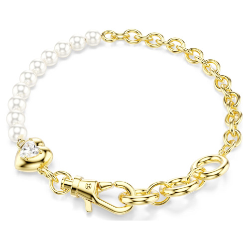 Idyllia bracelet Crystal pearl, White, Gold-tone plated