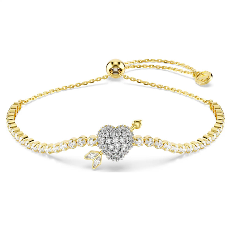 Idyllia bracelet Mixed cuts, Heart with arrow, White, Gold-tone plated