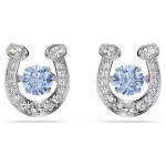 Symbolica stud earrings Round cut, Pavé, Horse shoe, Blue, Rhodium plated
