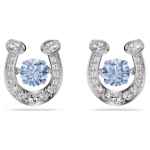 Symbolica stud earrings Round cut, Pavé, Horse shoe, Blue, Rhodium plated