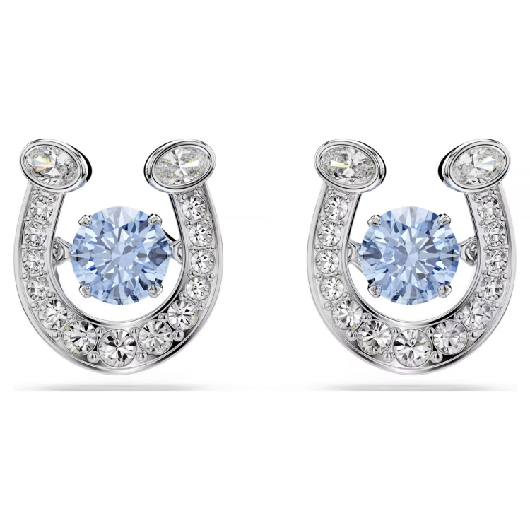 Symbolica stud earrings Round cut, Pavé, Horse shoe, Blue, Rhodium plated