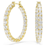 Matrix hoop earrings Round cut, White, Gold-tone plated