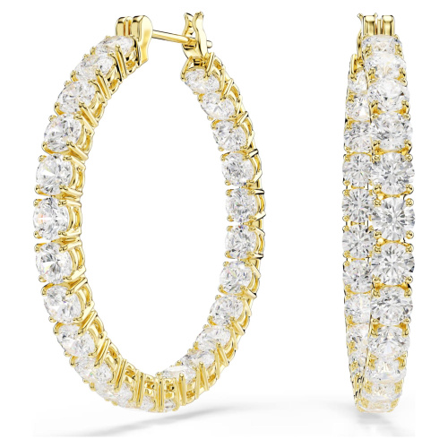 Matrix hoop earrings Round cut, White, Gold-tone plated