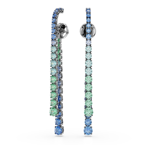 Matrix drop earrings Gradient of round cuts, Multicolored, Ruthenium plated