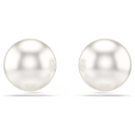Matrix stud earrings Crystal pearl, White, Rhodium plated