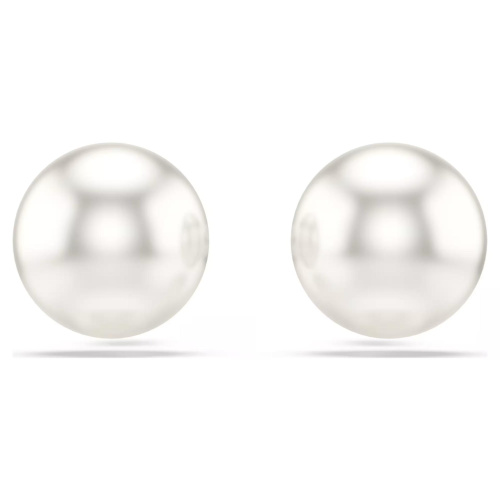 Matrix stud earrings Crystal pearl, White, Rhodium plated