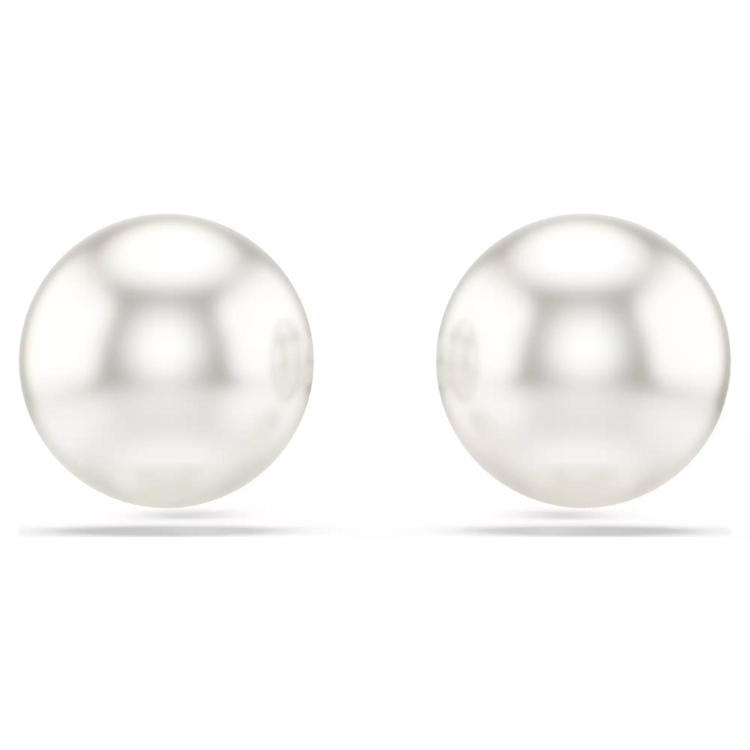 Matrix stud earrings Crystal pearl, White, Rhodium plated