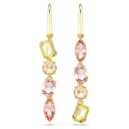 Gema drop earrings Asymmetrical design, Mixed cuts, Pink, Gold-tone plated