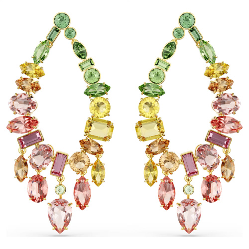 Gema drop earrings Mixed cuts, Chandelier, Multicolored, Gold-tone plated