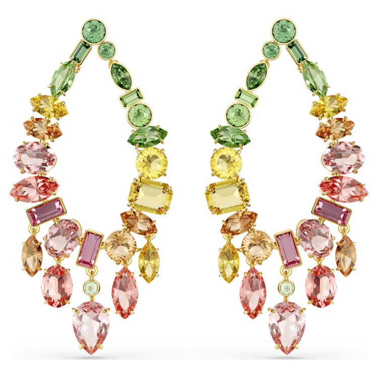 Gema drop earrings Mixed cuts, Chandelier, Multicolored, Gold-tone plated