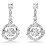 Constella drop earrings Round cut, Dancing stone, White, Rhodium plated