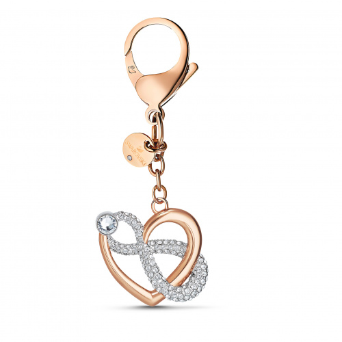 Infinite Bag charm, White, Rose-gold tone plated
