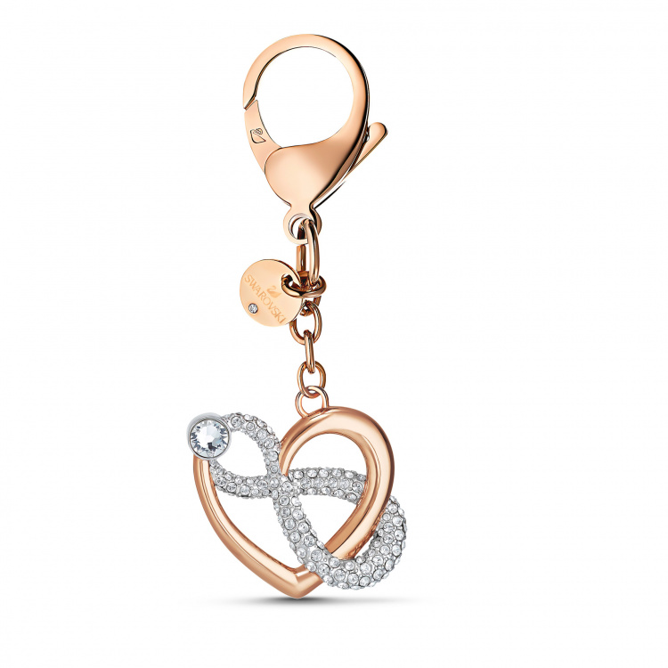 Infinite Bag charm, White, Rose-gold tone plated